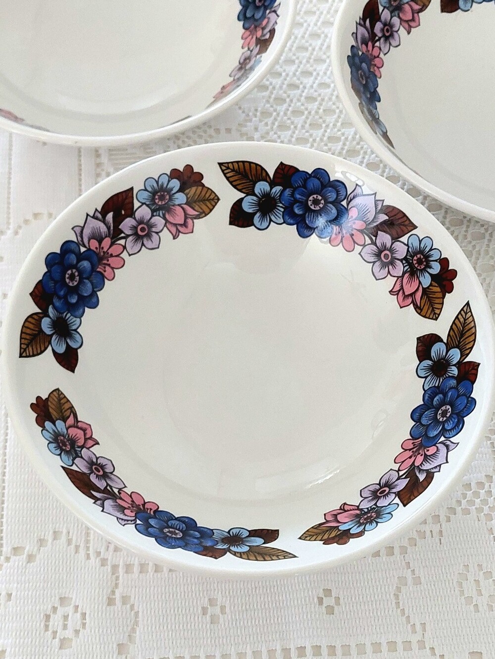 Set of 3 Vintage Ridgway Ironstone Galardia Bowls, 1970s Flower Power England